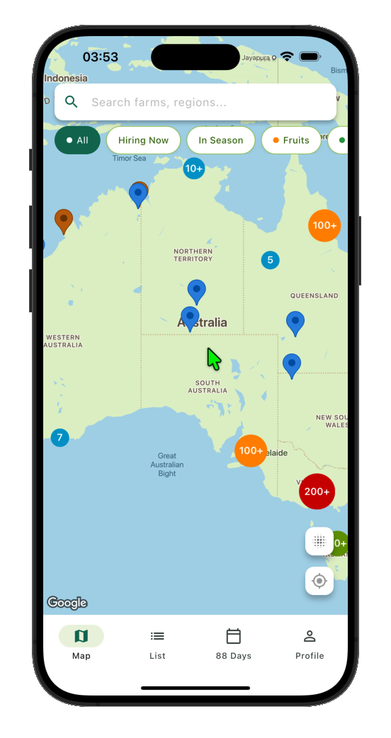 Interactive map of farms across Australia