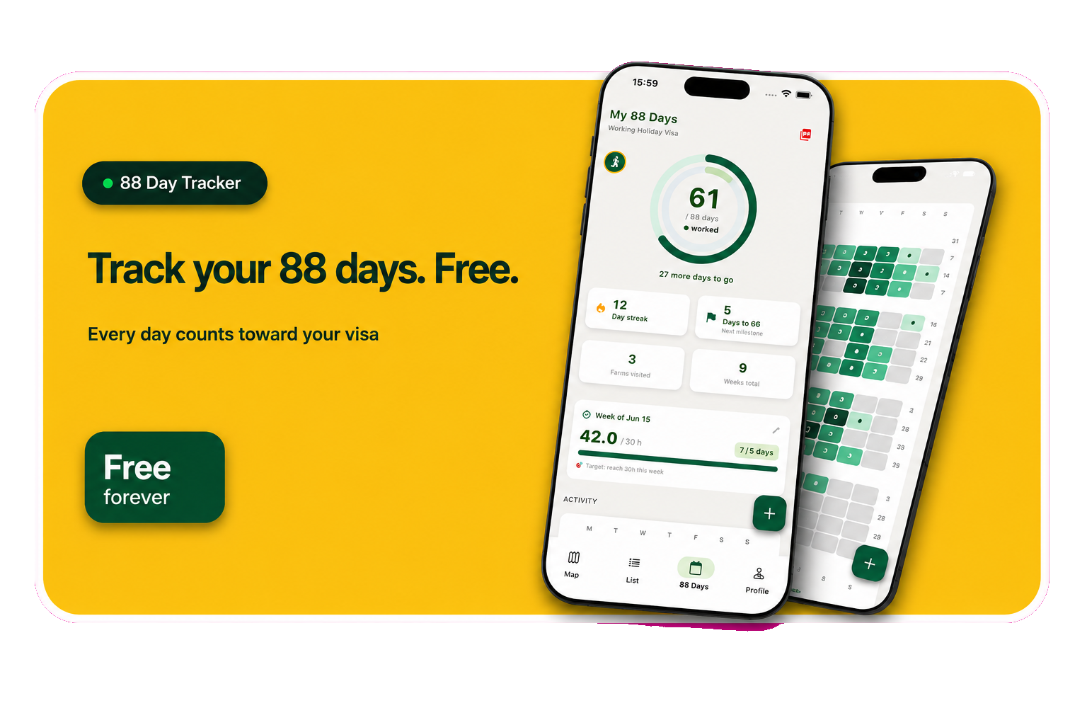 Farm88 88-day tracker screen